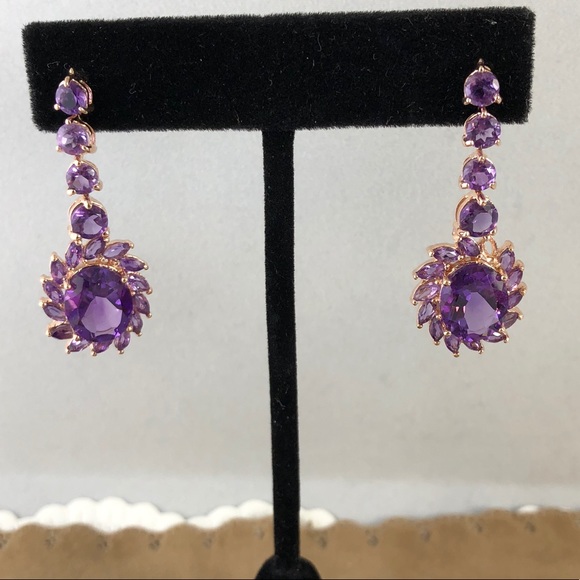 Deep Purple Amethyst 925 Silver Vermeil Gold Studs - Picture 2 of 8